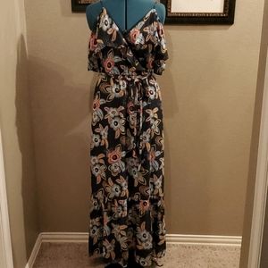 Off the shoulder w/ straps navy maxi floral dress
